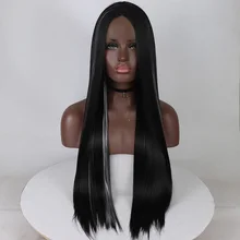 Фантазия красоты прямой длинный черный парик средний часть синтетические волосы Полный парик термостойкие тканевые крылья для черных женщин