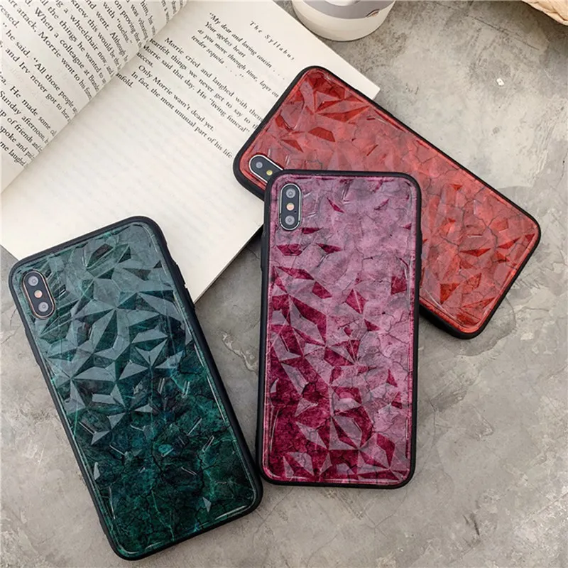 Diamond pattern glass shell marble phone case for iphone XS Max XR X 6 6S 7 8 plus Cover |