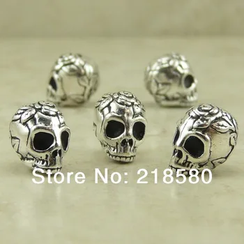 

H-SB016 50pcs/lot TierraCast Antique Silver Metal Rose Skull Beads