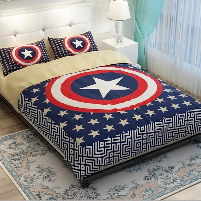 Captain America Shield Blue Little Stars Bedding Set Twin Queen King Size Soft Pure Cotton Duvet Cover Pillowcase Bed Linens Bed Linen White Bed Throwbed Sets Full Size Aliexpress