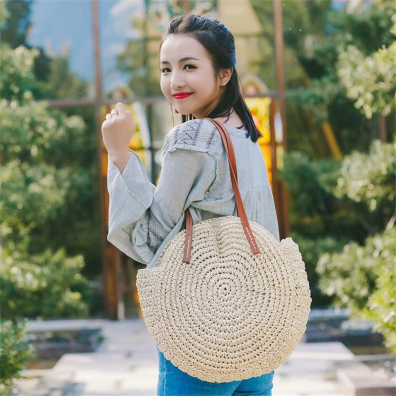 Beach Rattan Bag Hand Woven Straw Bag Bohemian Summer Handbag Travel Female Tote Wicker Bag bolsos de mimbres paja