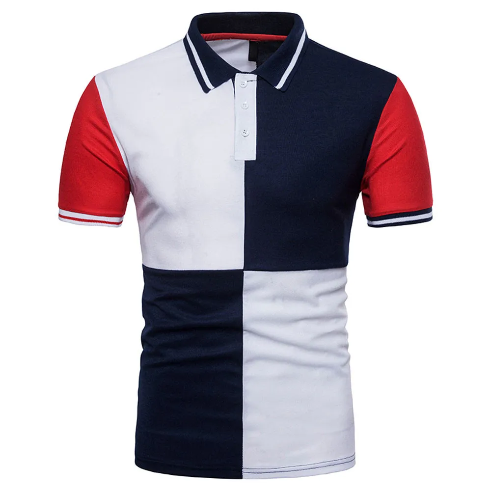 

Fashion Summer 2019 Polo Men Patchwork Short Sleeve Streetwear polo shirt men Casual Slim Fit polos para hombre