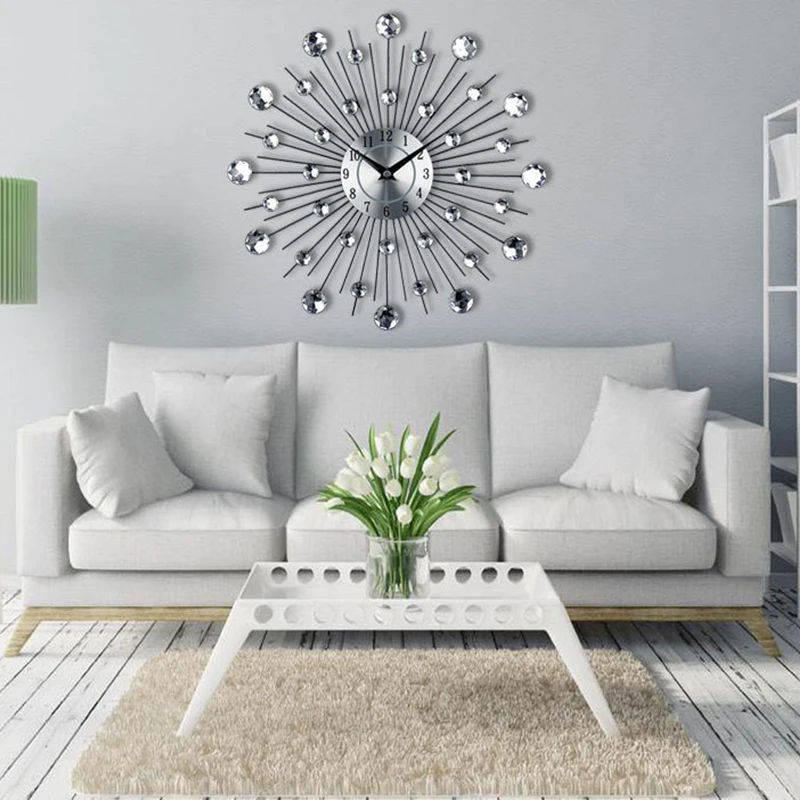 Винтажные металлические настенные часы с кристаллами Sunburst большие современные