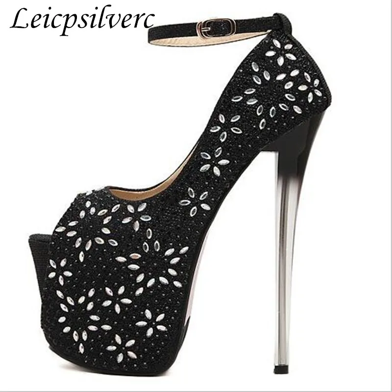 Shoes woman, new ultra-high-thin, 20cm water drill, sexy t-shoes, women's single shoes, 43 yards, large size, fishmouth shoes
