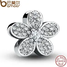 925 Sterling Silver Dazzling Daisy Plant Charm Fit BME Bracelet With Clear Cubic Zirconia DIY Accessories Jewelry PAS068