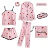 Strap Sleepwear Pyjamas Women's 7 Pieces Pink Pajamas Sets Satin Silk Lingerie Homewear Sleepwear Pyjamas Set Pijamas For Woman ► Photo 2/6