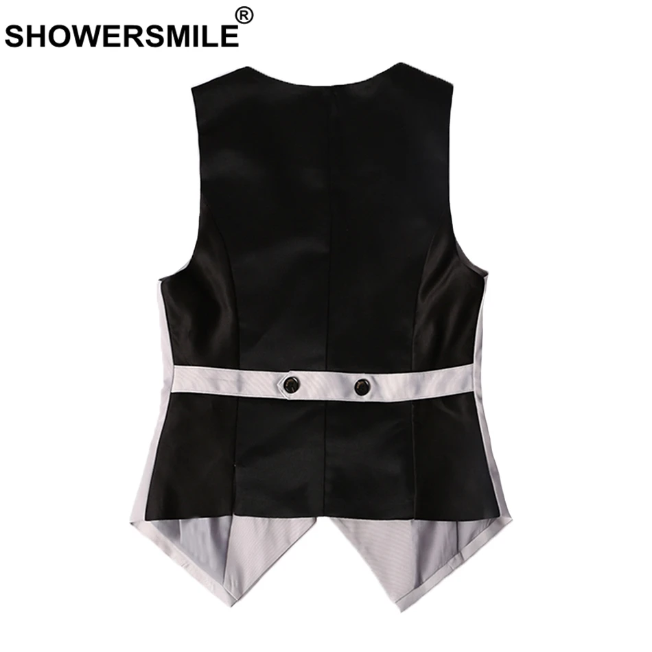 SHOWERSMILE Grey Waistcoat Women Short Elegant Ladies Vest Cotton Slim Fit OL Fashion Female Cheap Spring Sleeveless Jackets 4xl