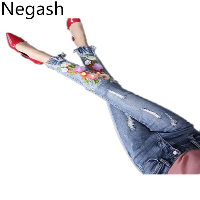 New Floral Pattern Jeans Summer Autumn Women Ankle Length