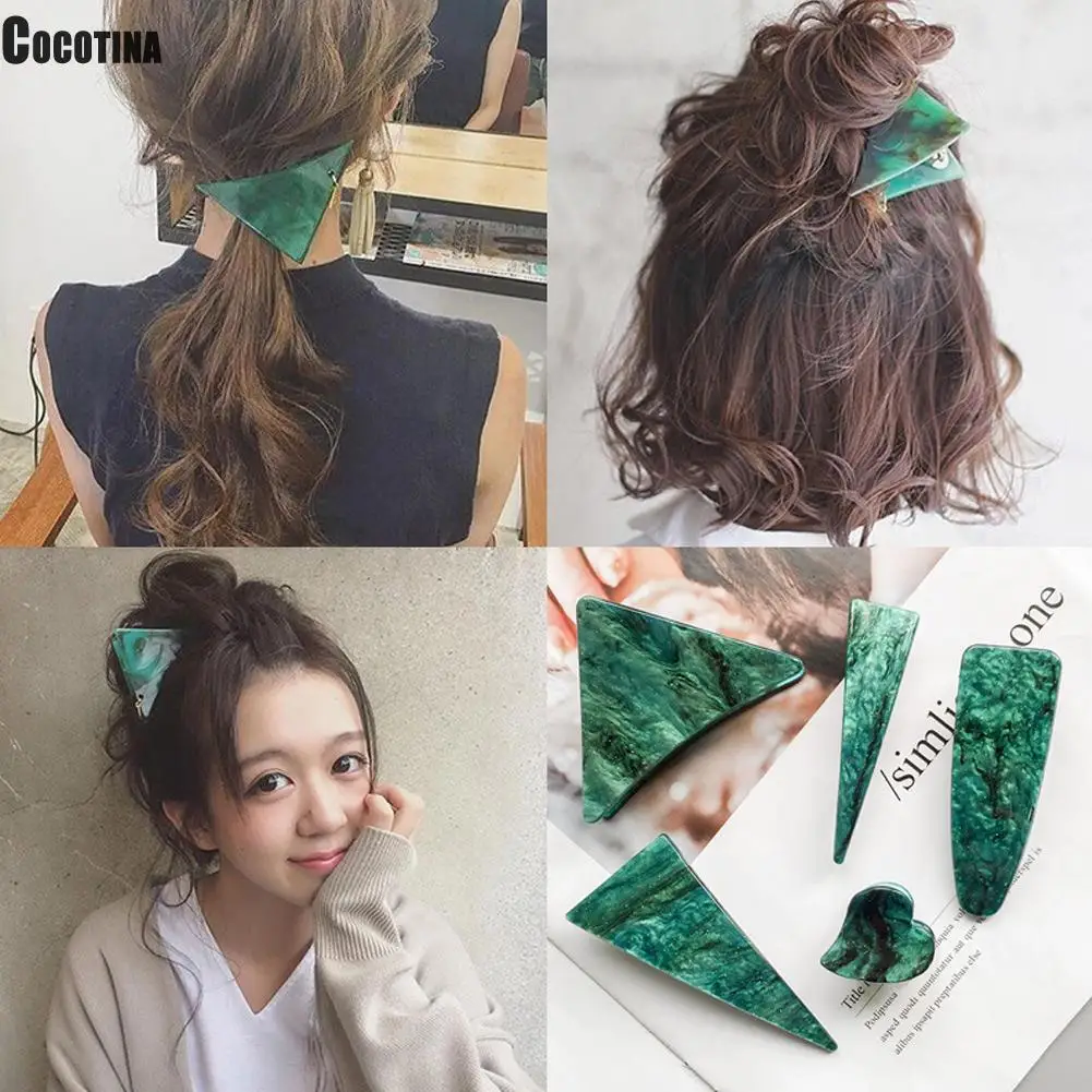 

New Fashion Women Girls Cute Acetate Geometric Green Simple Hair Clip Hairpin Headband Barrettes Headwear Hair Accessories