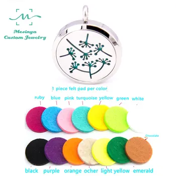 

10pcs mesinya dandelion flowers (30mm) Aromatherapy / Essential Oil surgical Stainless Steel Perfume Diffuser Locket Necklace