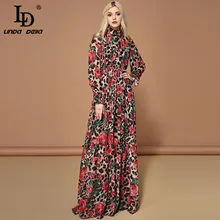 LD LINDA DELLA Fashion Runway abiti lunghi a manica lunga elegante abito da festa lungo da donna con stampa leopardata floreale rosa