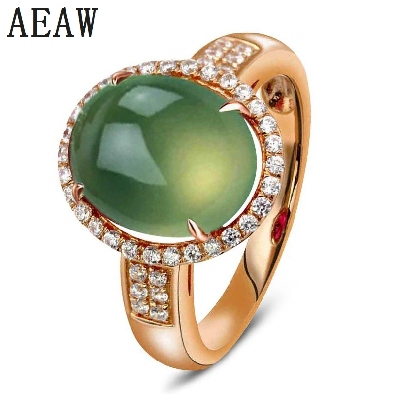 

Real Natural 9*13mm Prehnite Ring 14K Rose Gold Fine jewelry for Women Natural Green Gemstone Set with Moissanite Engagement