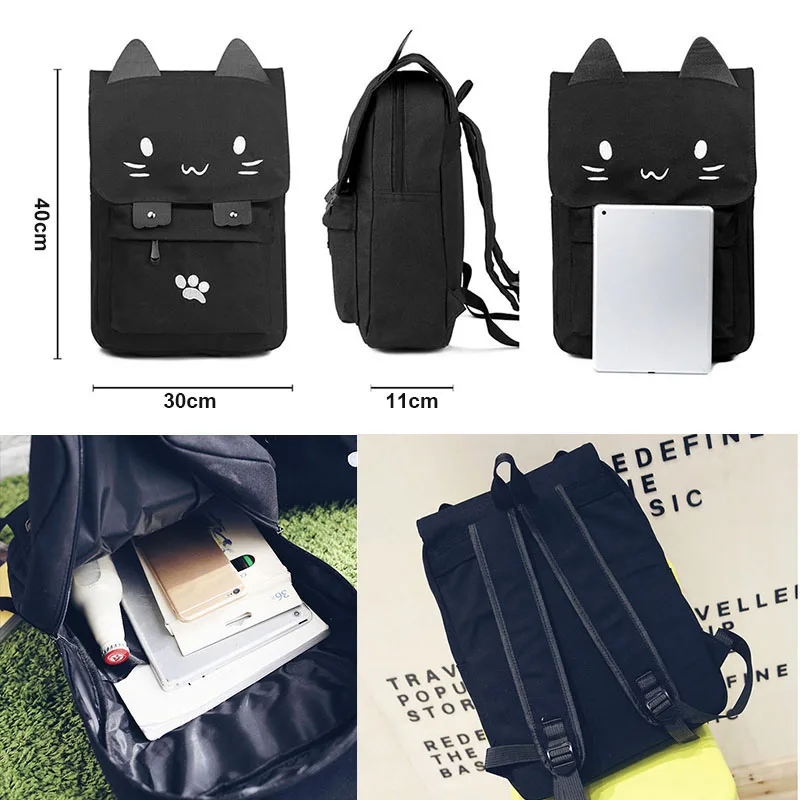Модная тканевая Студенческая сумка с вышивкой в виде милого кота; женский рюкзак с мультипликационным принтом; школьная сумка для отдыха