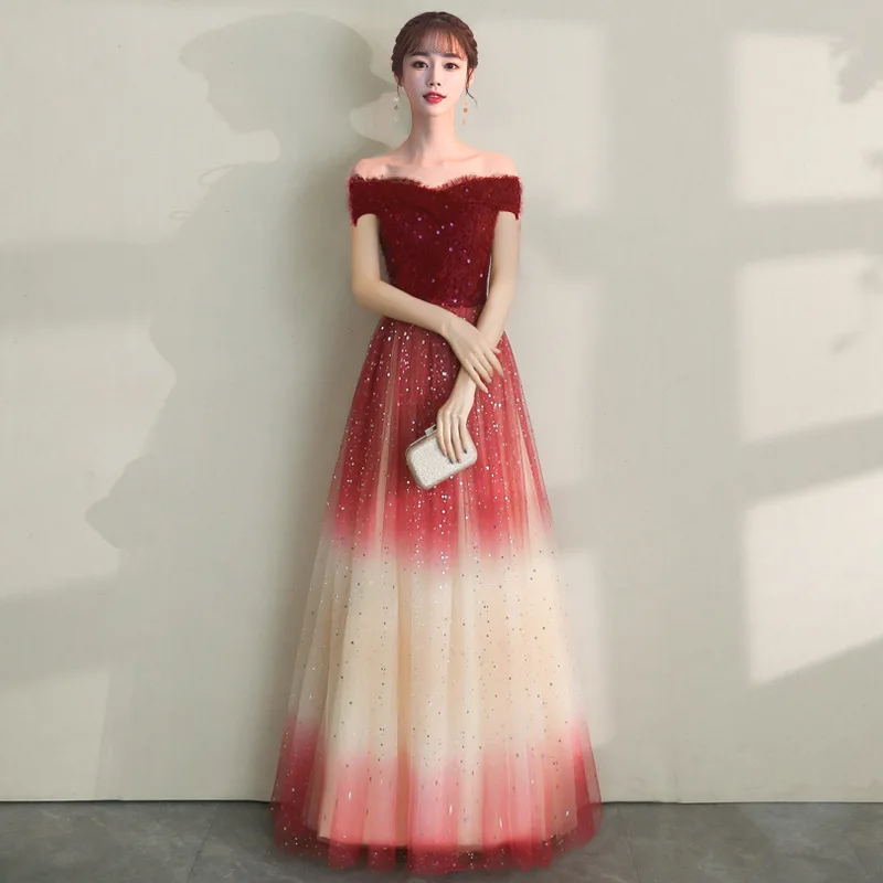 Стильное тонкое вечернее платье с пайетками и открытыми плечами; вечернее платье в китайском стиле; улучшенное вечернее платье; Размер ov - Цвет: Style 2