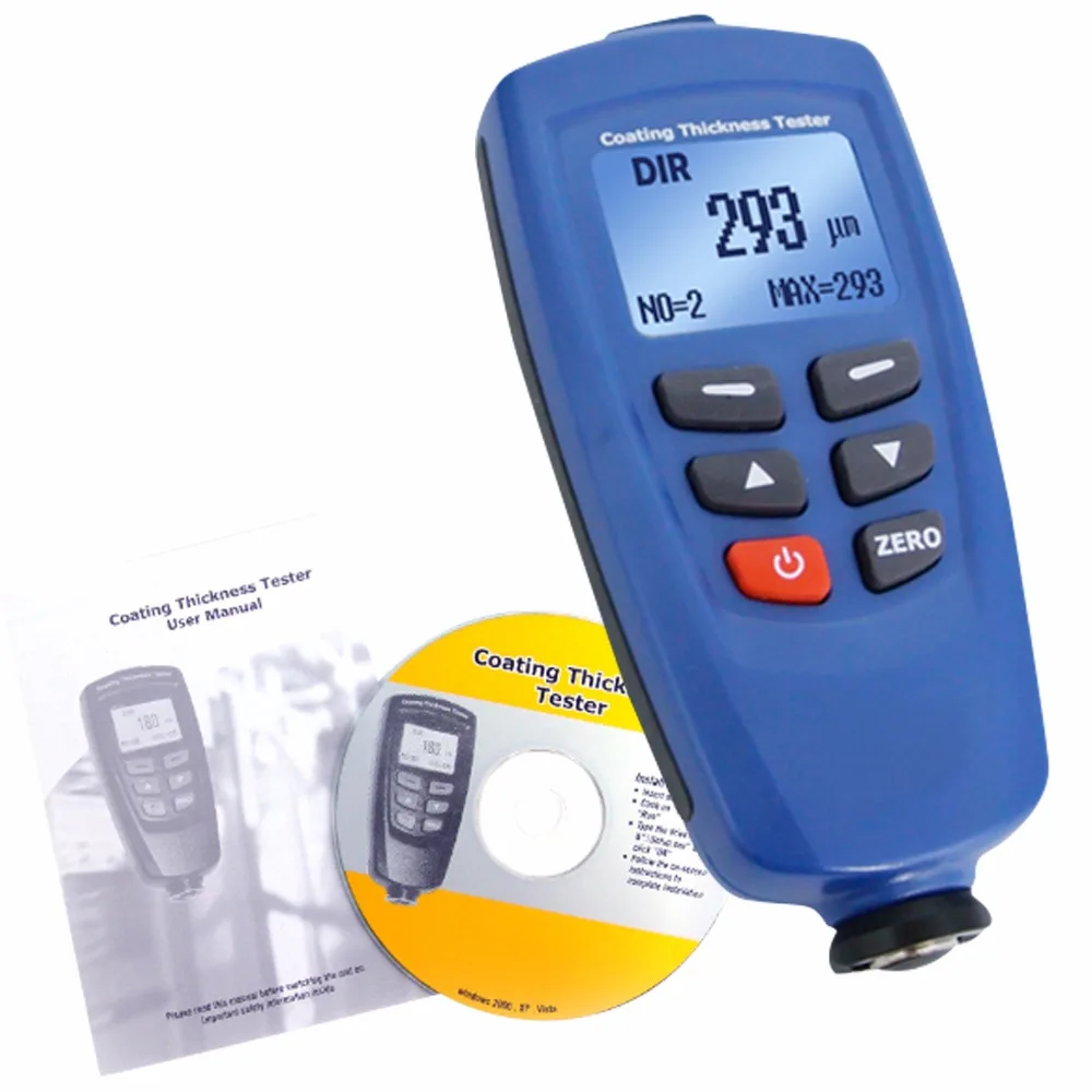 

Paint Coating Thickness Meter Gauge Built-in Auto F & NF Probe 400 Memory readings + USB Cable + CD software