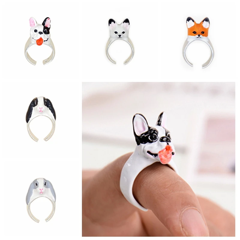 

Lovely Fox/Bulldog/Rabbit Shaped Rings Trendy Style 3D Finger Rings for Women Cartoon Animal Ring Street Fashion Party Jewelry