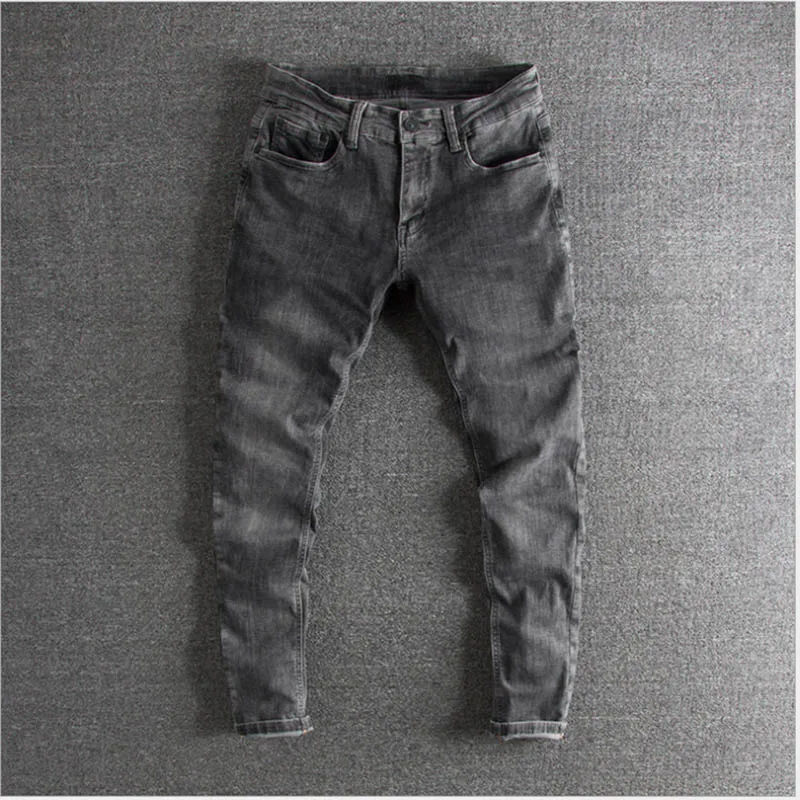 

2019 new arrival man's designer Washing Old Grey Micro-Bomb Slim and Small Feet Foreign Trade Single Men's Jeans