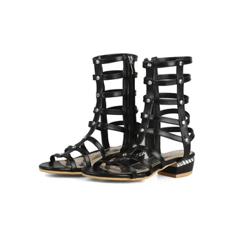 

New Women Sandal Boots Rome Solid Low Heel Cansual Flat Sandal Boots for Women Black White Brown Sandals