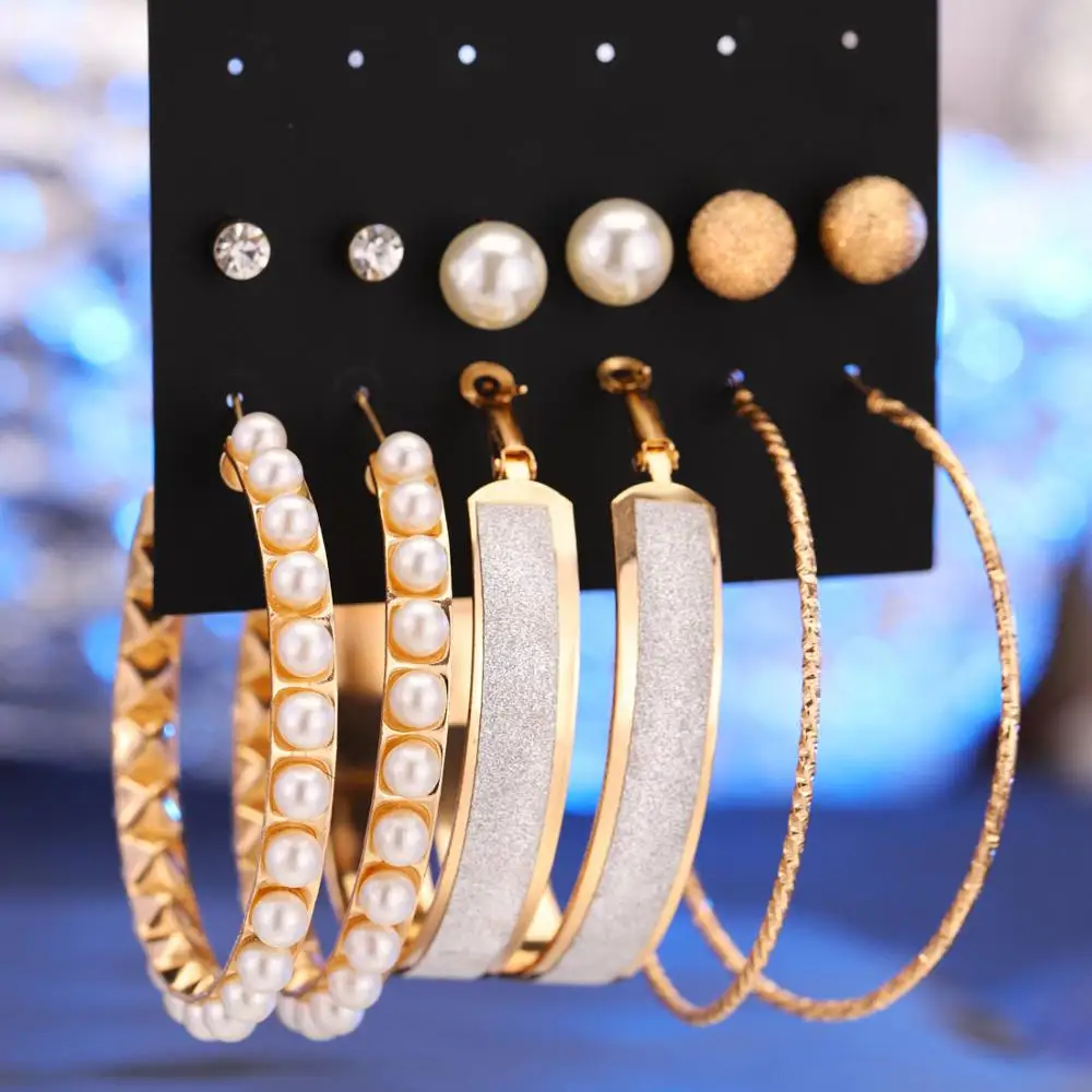 Модные женские ювелирные изделия девушки день рождения комплект жемчужных серег Mashup 6 пар золото; серебро; сережки - Окраска металла: Gold Earrings Set