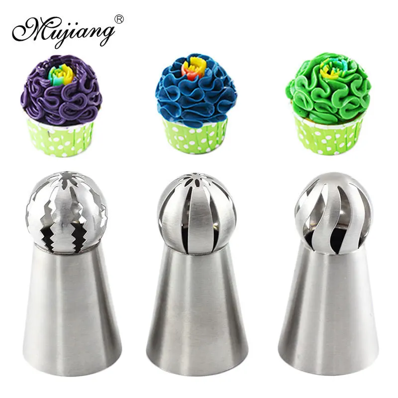 

3 Styles Russian Piping Nozzle Sphere Ball Icing Confectionary Pastry Tips Sugarcraft Cake Decoration Kitchen Bakeware Tools