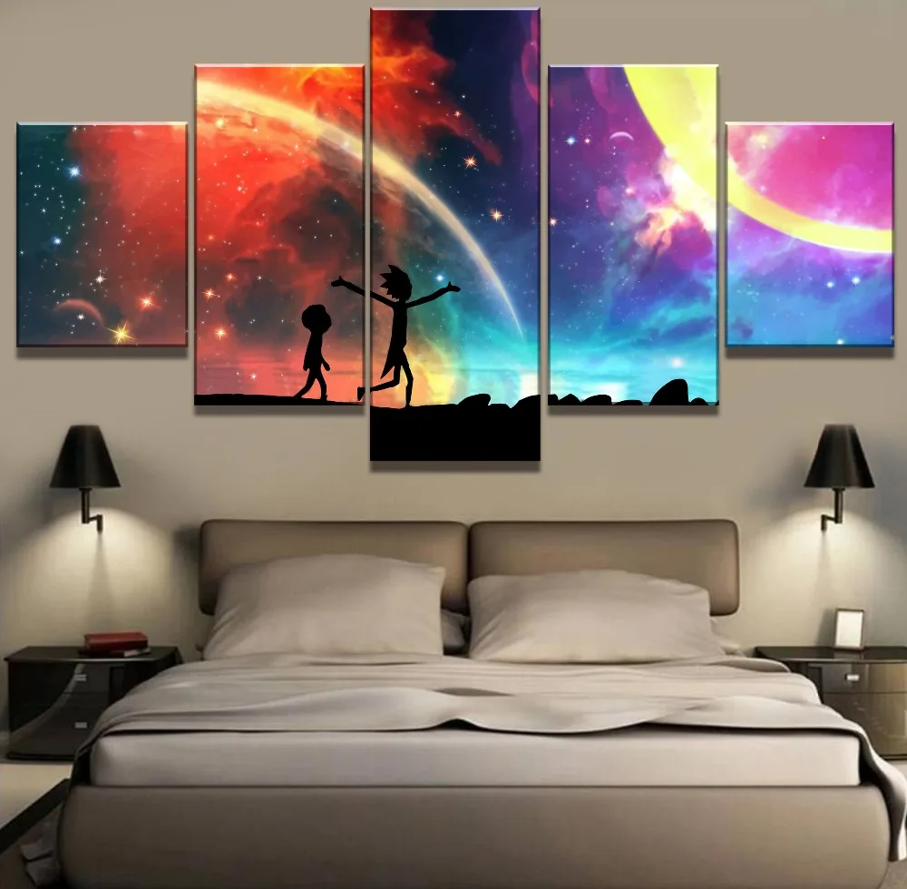 

5 Piece Canvas Painting Rick And Morty Cuadros Landscape Canvas Wall Art Home Decor For Living Room Unique Gift Wall Picture