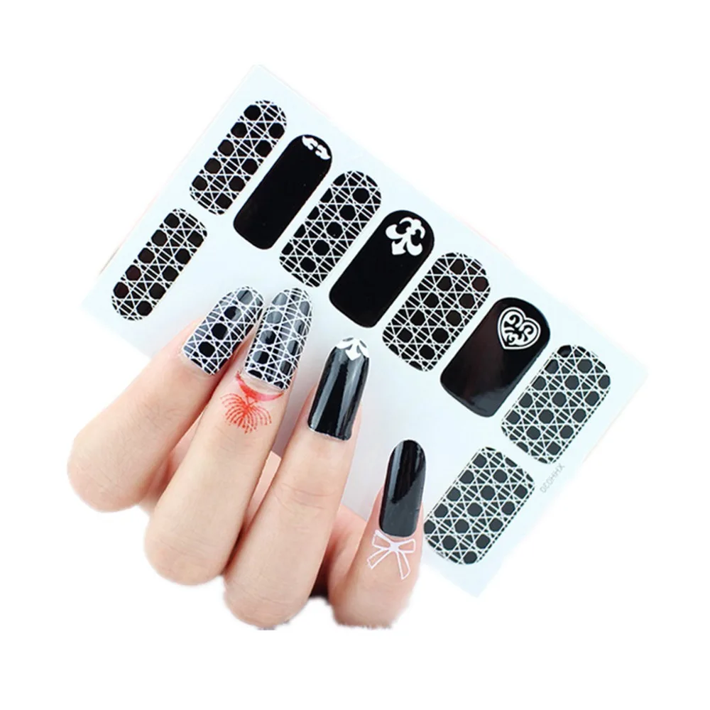 5pcs/lot Cute Nail Art Black Pink Nail Sticker Decal Cartoon Nails ...