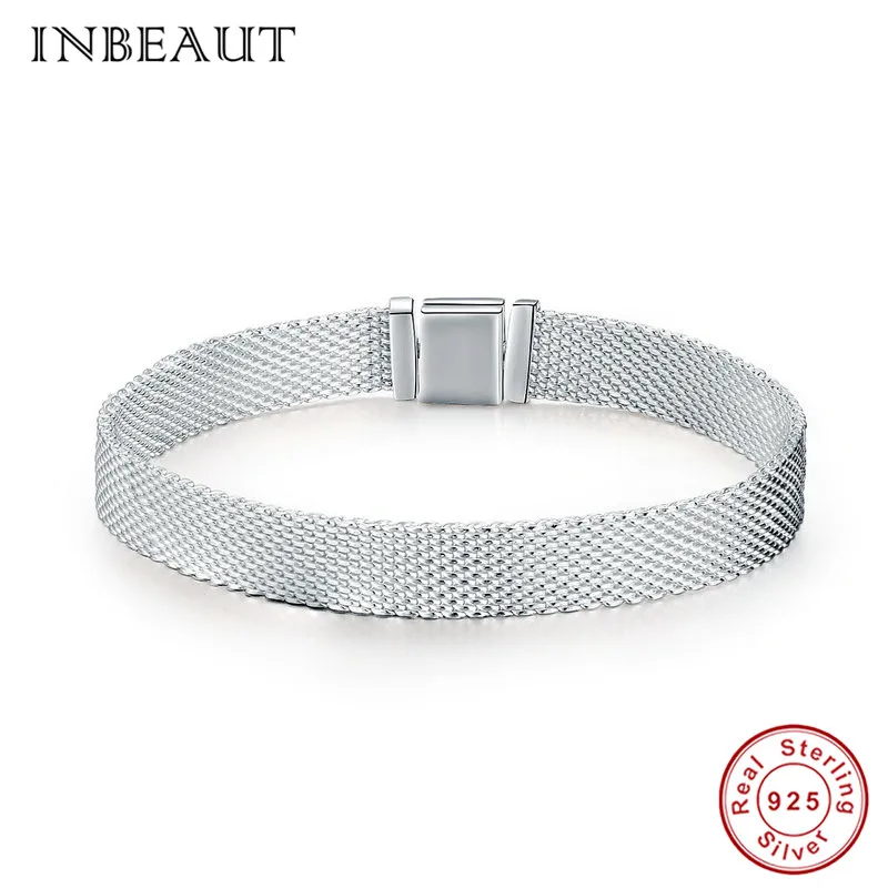 INBEAUT женский модный браслет 925 пробы Серебряная широкая цепочка для девочек-подростков корейские модные ювелирные изделия