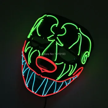 

Holiday Costume Party Led Sawtooth Evil Mask Fluorescent Horror Grimace Mask Carnival Clown EL Wire Halloween Mask with DC3V