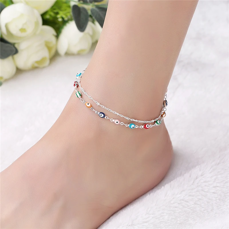 

925 Sterling Silver Anklet Jewelry Bohemian Evil Eye Foot Chain For Women Girl S925 Silver Ankle Chain Leg Bracelet NB154