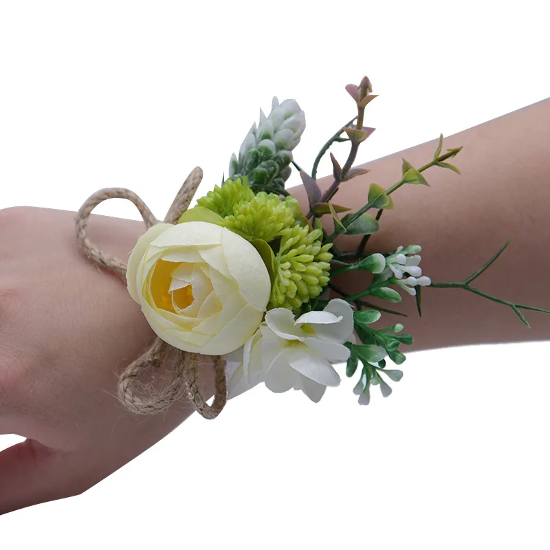 

Prom Cloth Rose Flower Party Wrist Flower Wedding Boutonnieres Hot Pink Bridesmaid Corsage Hand Corsage Flowers 2019