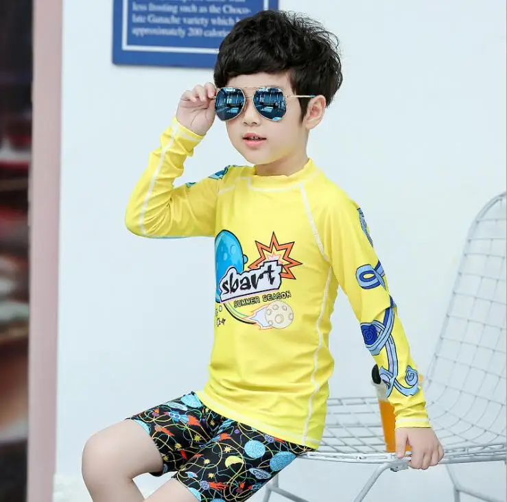 

Kid Boys Two-piece Long Sleeve Swimsuits Bathing suit UPF50+ Rash Guard Cartoon Animal Print 100cm-145cm Height Free Shipping