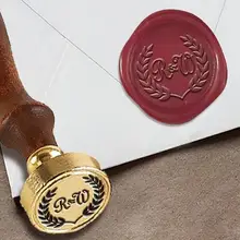 Персонализированные монограмма 2-Начальные Пользовательские Воск печать штамп " die-# r624 французский сценарий шрифт duogram в laurel wreath