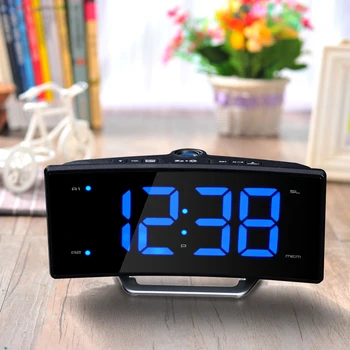 

2018 Digital Luminous Table Clocks USB Charging Function Arc Radio Projection Alarm Clock Desk Large LED Mirror Watch Electronic