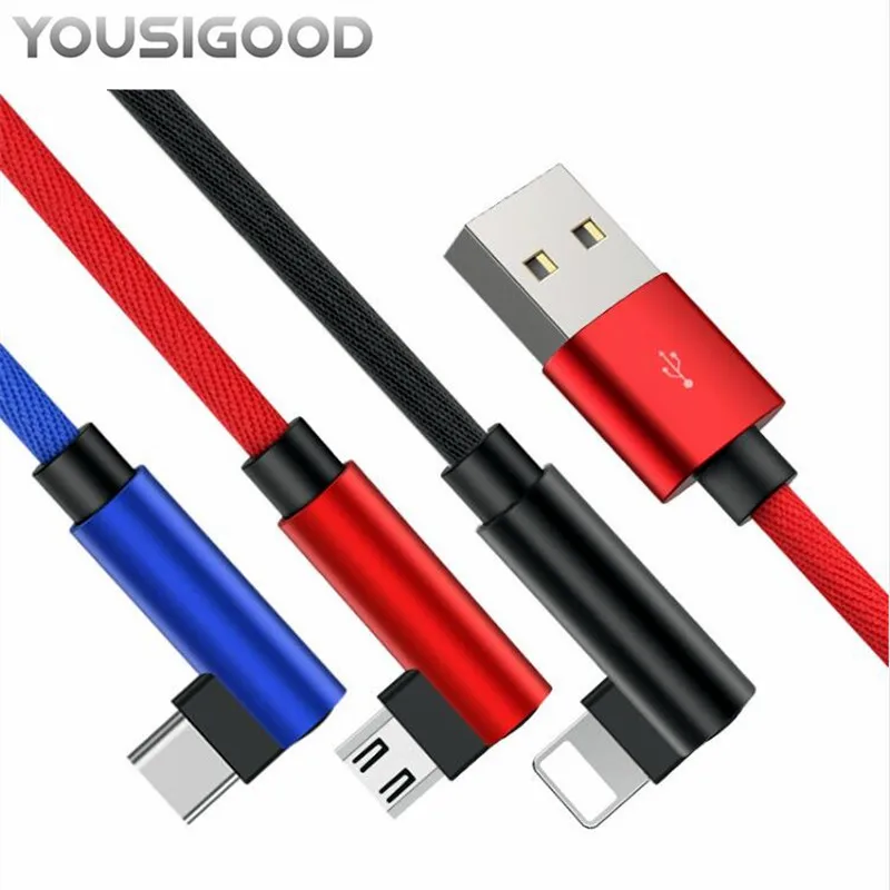 Beste 90 graden USB Kabel Voor iPhone X 8 7 6 Opladen Charger Wire Cord Snelle Micro USB Kabel USB Voor samsung S8 S9 Plus Type C Kabel