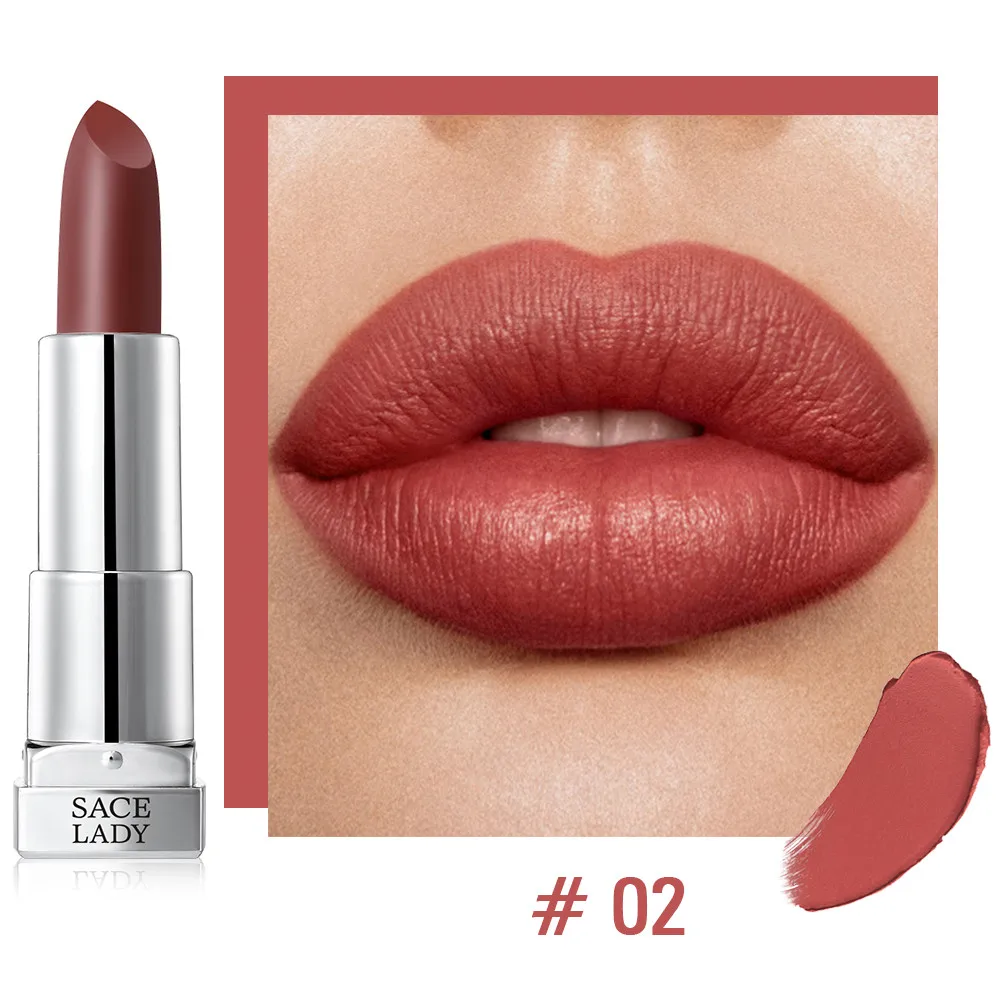 SACE LADY Silky Matte Lipstick Makeup Waterproof 9 Colors Pigmented Lip Stick Long-lasting Lips Make Up Nude Beauty Cosmetics - Цвет: 02