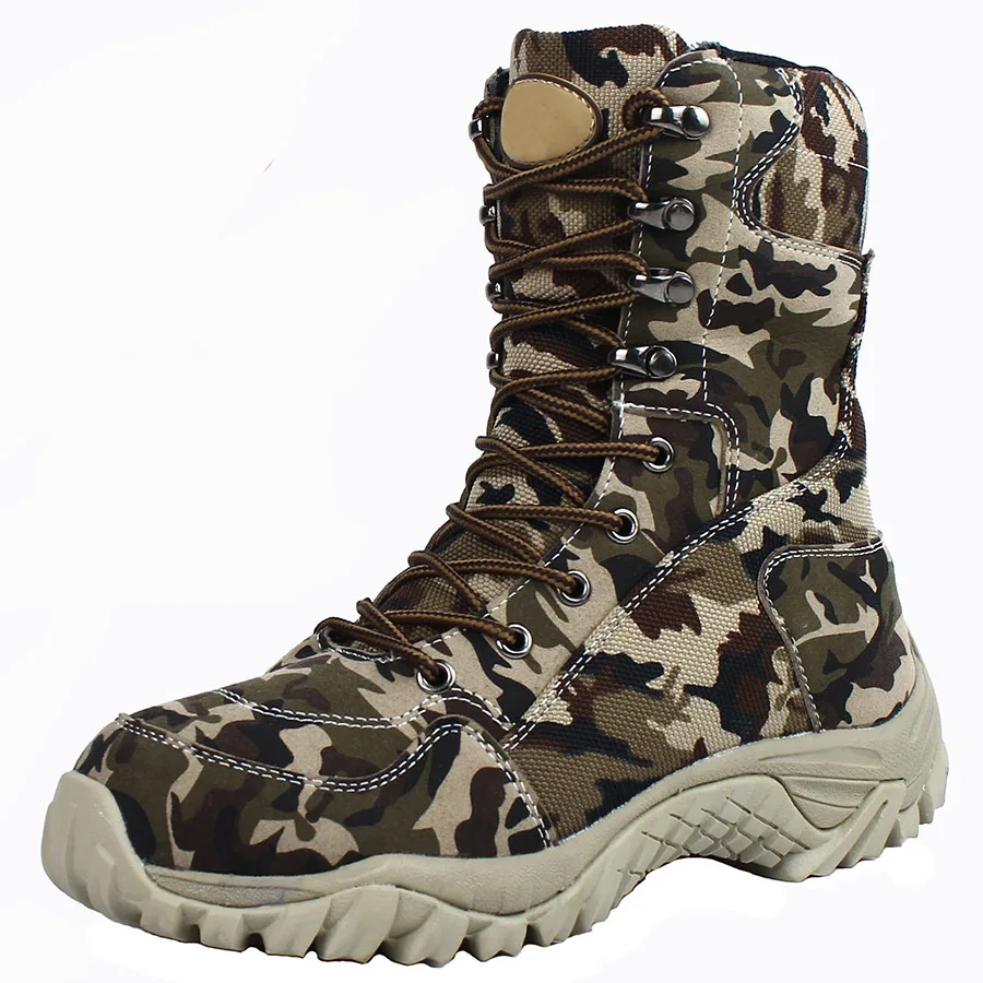 

2017 Men New Military Tactical Boots Winter Breathable Leather Camouflage Lace Up Boots High Combat Ankle Boots Men's Hike shoes