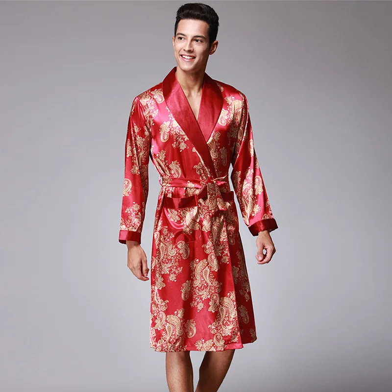 New Arrival Gray Chinese Men's Rayon Robe Nightwear Kimono Yukata Gown Summer Casual Sleepwear L XL XXL Z001 - Цвет: RED