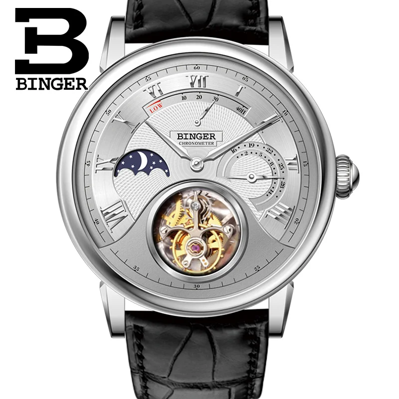 Высококачественные деловые часы BINGER Seagull Tourbillon, механические часы с крокодиловым кожаным ремешком, сапфировые Мужские автоматические часы - Цвет: 07