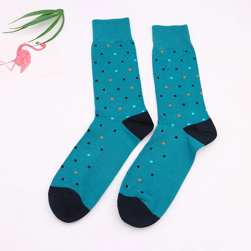 Hot Sale Casual Mens Long Socks New Autumn And Winter Plaid Multi-color Retro Cotton Dot socks - Цвет: Небесно-голубой