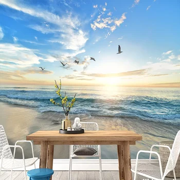 

Custom Wall Cloth Seagull Blue Sky White Clouds Sea Mural Wallpaper For Living Room Background Wall Papers Walls 3D Home Decor