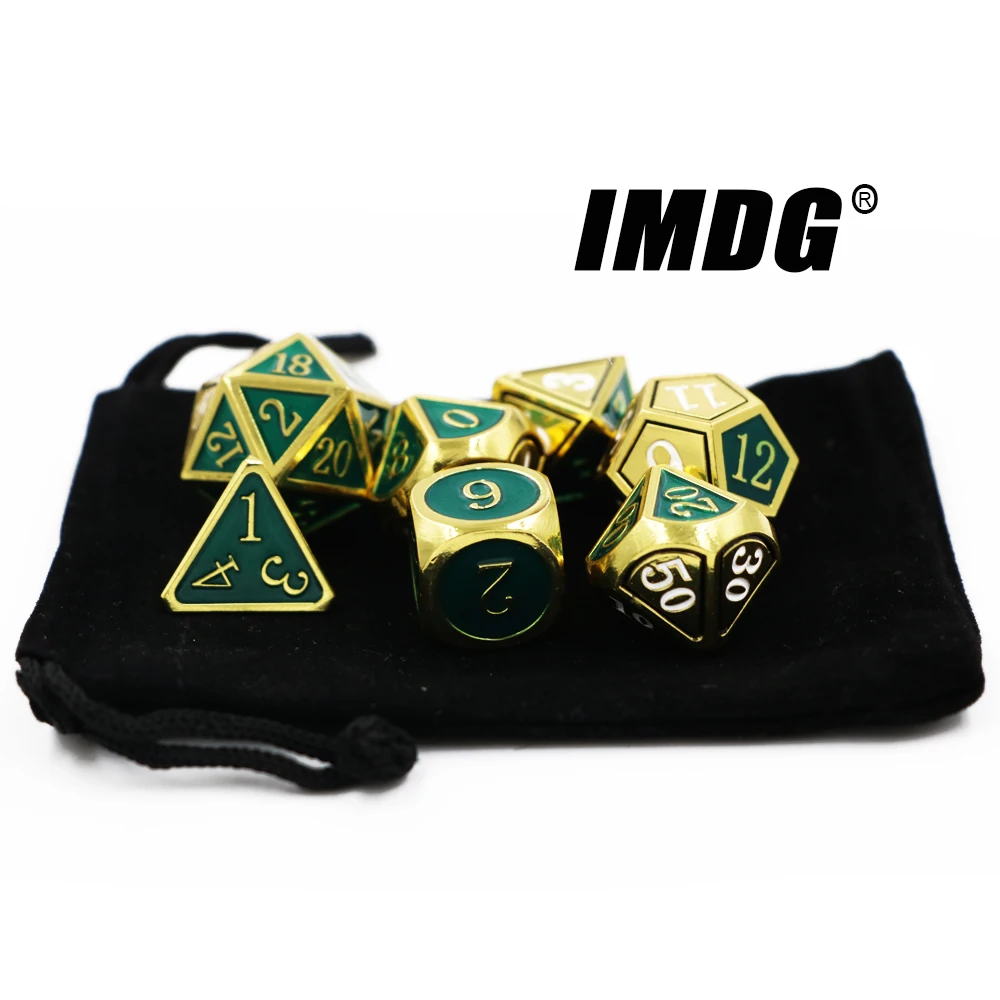 

Dungeons & Dragons 7pcs/set Creative RPG Game Dice D&D Metal Dice DND Enamel Two-tone Green Gold Digital Game Dice