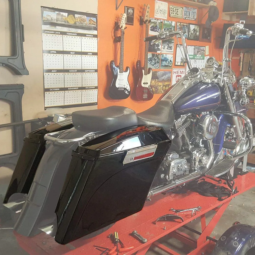 5/" Stretched Extended Saddlebags W// Latch Key Fit For Harley Touring 14-19 17 18