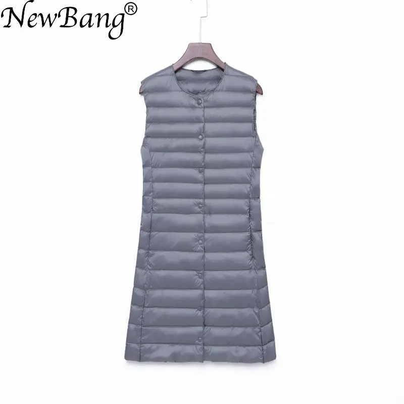 

NewBang Brand Long Women's Vest Ultra Light Down Vest Women Waitcoat Female Down Coat Slim Sleeveless Without Collar Jacket