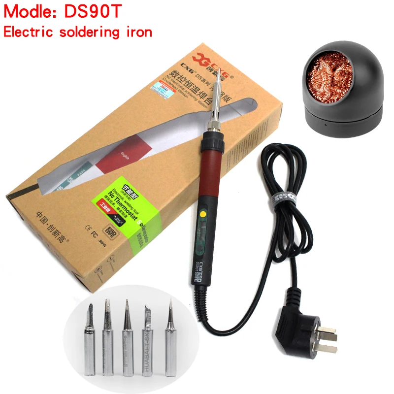

CXG DS90T Soldering Iron Heating Welding Electric Soldering Iron The Same 220V 90W As GS90D with Iron Tip 5pcs +Cleaning Steel H