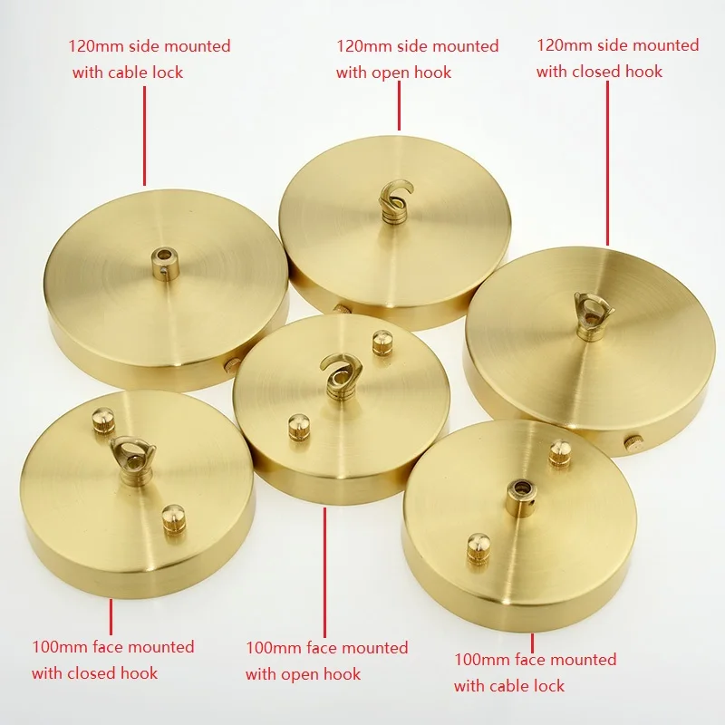 

100mm or 120mm brass cord pendant light canopy vintage ceiling plate with side/face mounted base lamp