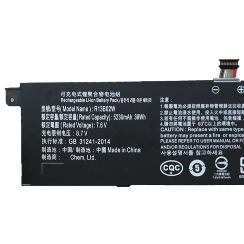 7,6 V 39Wh 5230 мА/ч, R13B02W R13B01W R13B02W R13B01W ноутбук Батарея для Xiaomi Mi воздуха 13,3"