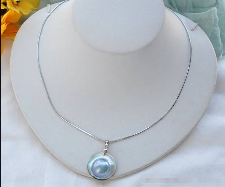 

Z5734 REAL 22MM GRAY SOUTH SEA MABE PEARL PENDANT 925SILVER CHAIN