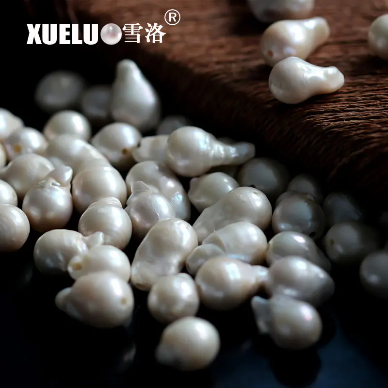 Xueluo 10 шт./упак. 13-15 мм 2 мм отверстие белый ядерных барокко из подлинного пресноводного жемчуга, с большим отверстием жемчуг для изготовления ювелирных изделий
