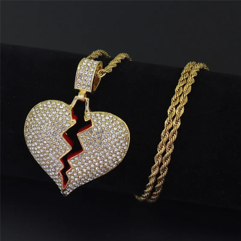 

Fashion Gold Heart Crystal Pendant Necklace Women Statement Hip Hop Stainless Steel Long Men's Necklace Personalized Necklace