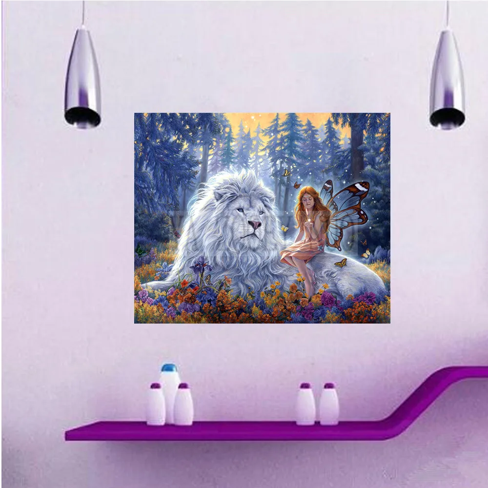 

YA ZOOEY NUO Needlework Diamond Embroidery Round Crystal Diamond Mosaic DIY Diamond Painting Cross Stitch Angels and Lion R1836